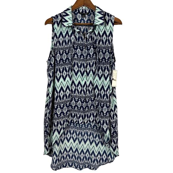 NEW! Zac & Rachel Hi Lo Button Up Shirt Geo Print Blouse - XL - Picture 1 of 5